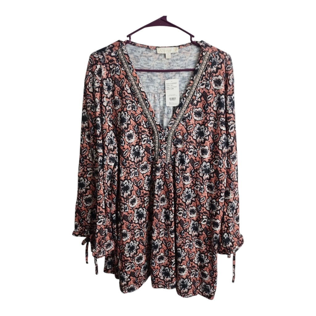 Suzanne Betro Weekend V Neck Tie Sleeve Floral Office Vacation Boho Blouse 3x